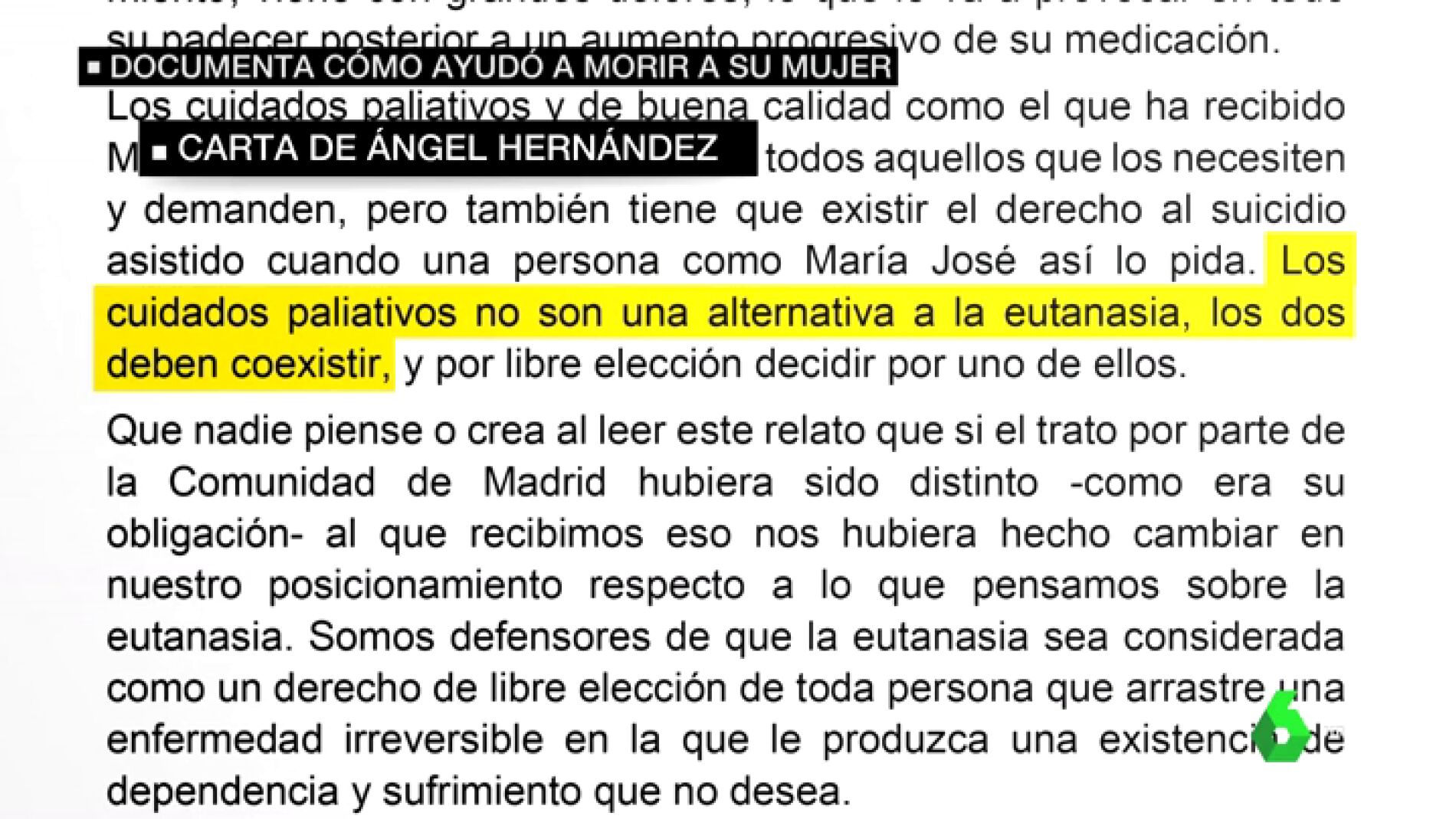 La carta del detenido por ayudar a morir a su mujer: "Los cuidados paliativos no son una alternativa a la eutanasia"