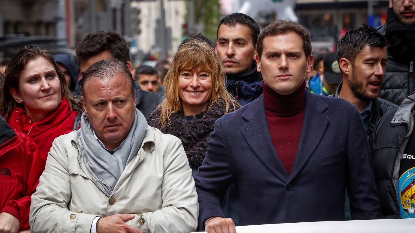 El l&iacute;der de Ciudadanos, Albert Rivera, en la manifestaci&oacute;n de Jusapol en Madrid.