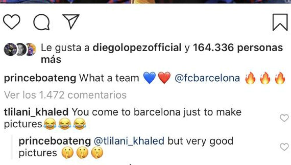Boateng responde a un seguidor en Instagram