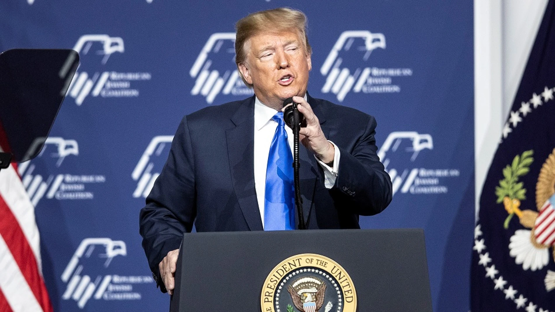 El presidente de EE.UU., Donald J. Trump, habla durante la conferencia de la Coalición de Judíos Republicanos, celebrada en Las Vegas (Nevada)