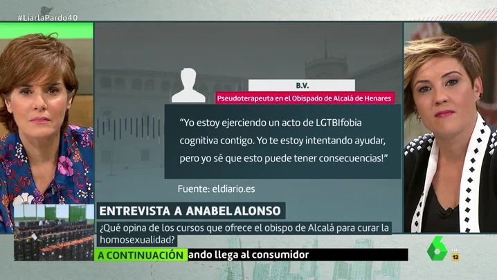 La crítica de Anabel Alonso a los cursos de la iglesia para curar la homosexualidad: "Igual los que necesitan ayuda son los curas pederastas"