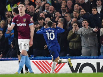 Hazard celebra un gol ante el West Ham Hazard celebra un gol ante el West Ham