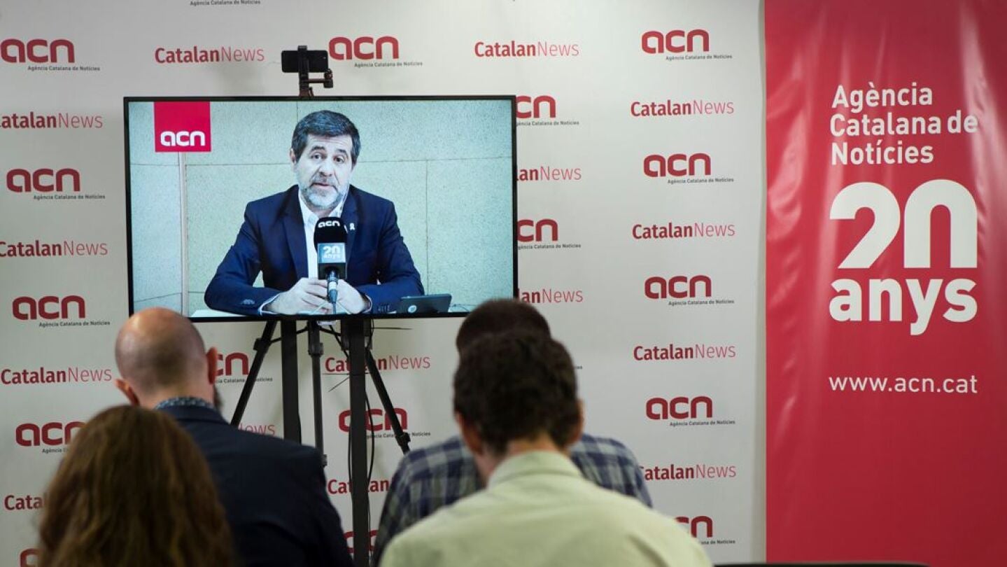 Jordi S&agrave;nchez en una rueda de prensa desde prisi&oacute;n