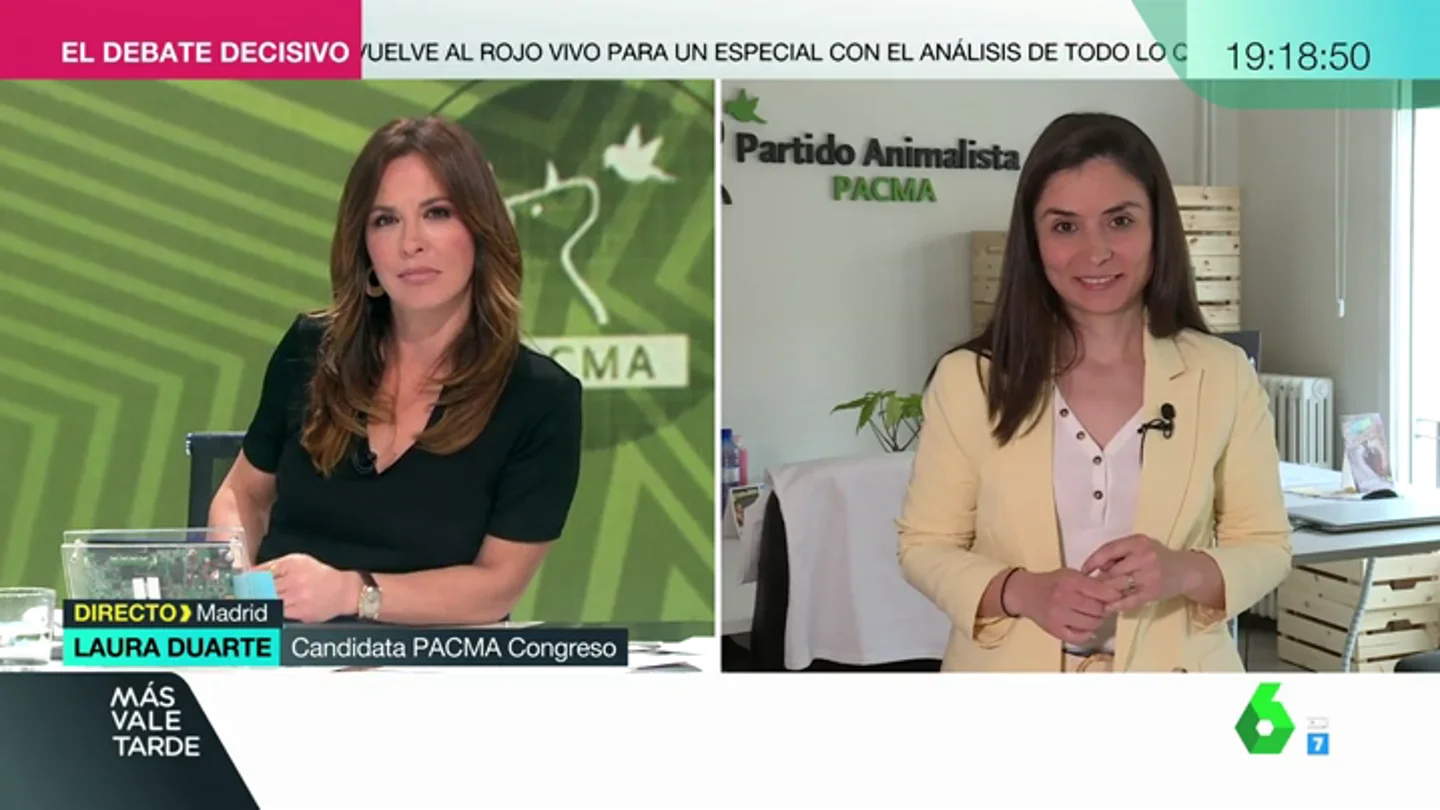 Laura Duarte (Pacma): "Nuestra campaña está centrada en dejar claro que Vox es una amenaza" Laura Duarte (Pacma): "Nuestra campaña está centrada en dejar claro que Vox es una amenaza"