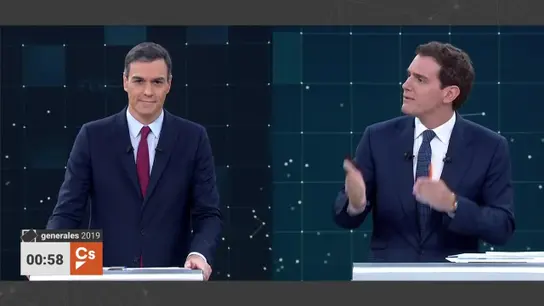 Pedro Sánchez y Albert Rivera, en el debate electoral de TVE Pedro Sánchez y Albert Rivera, en el debate electoral de TVE