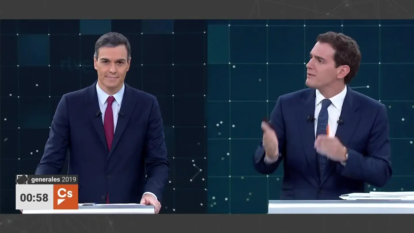 Pedro Sánchez y Albert Rivera, en el debate electoral de TVE Pedro Sánchez y Albert Rivera, en el debate electoral de TVE