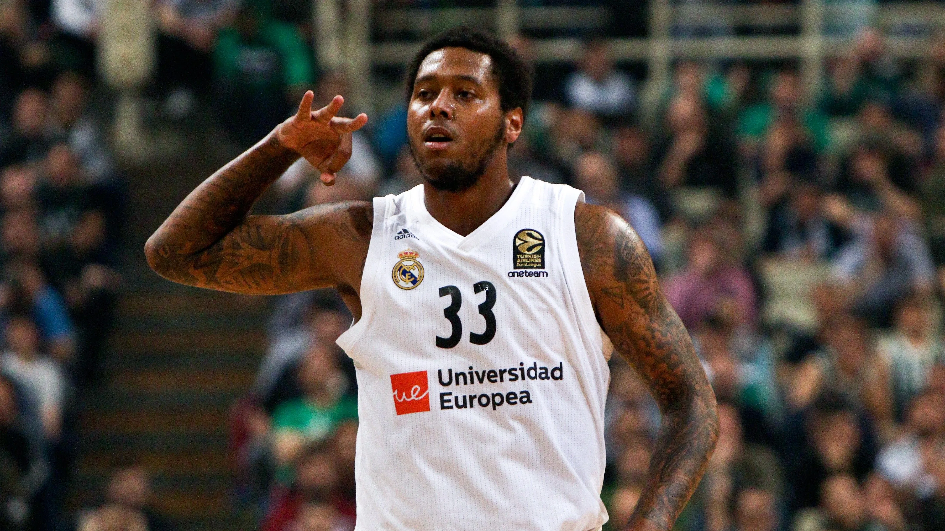 Trey Thompkins, en un partido con el Real Madrid