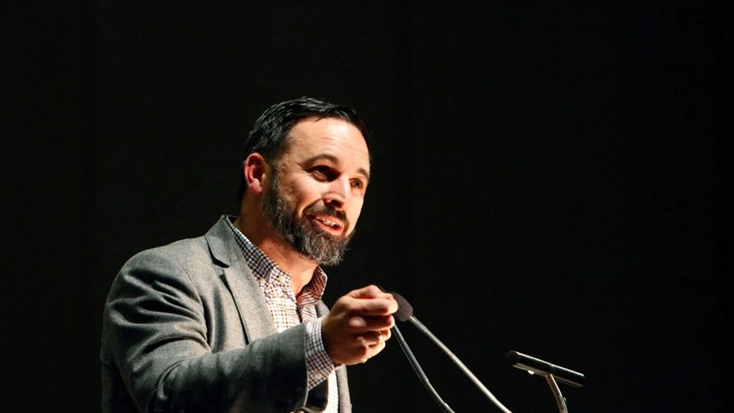 Imagen de Santiago Abascal en un acto electoral Imagen de Santiago Abascal en un acto electoral