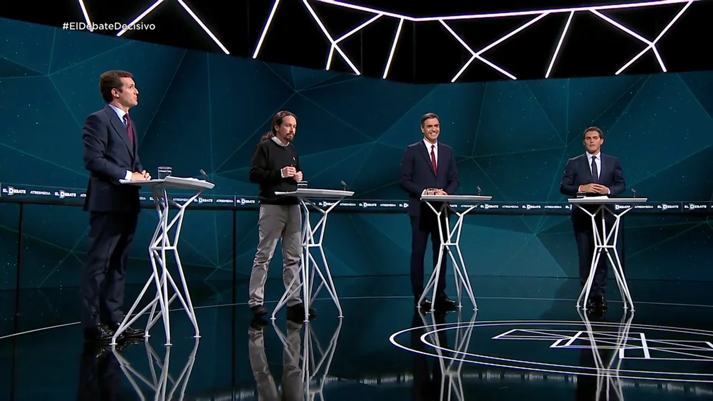 Imagen de archivo del debate electoral entre PP, Podemos, PSOE y Ciudadanos Imagen de archivo del debate electoral entre PP, Podemos, PSOE y Ciudadanos