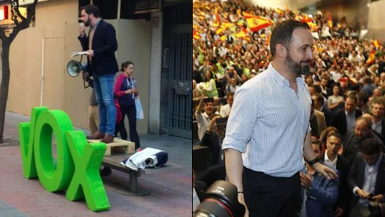 Santiago Abascal en un acto de 2015 y otro de 2019 Santiago Abascal en un acto de 2015 y otro de 2019