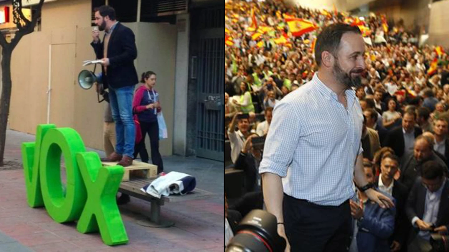 Santiago Abascal en un acto de 2015 y otro de 2019 Santiago Abascal en un acto de 2015 y otro de 2019