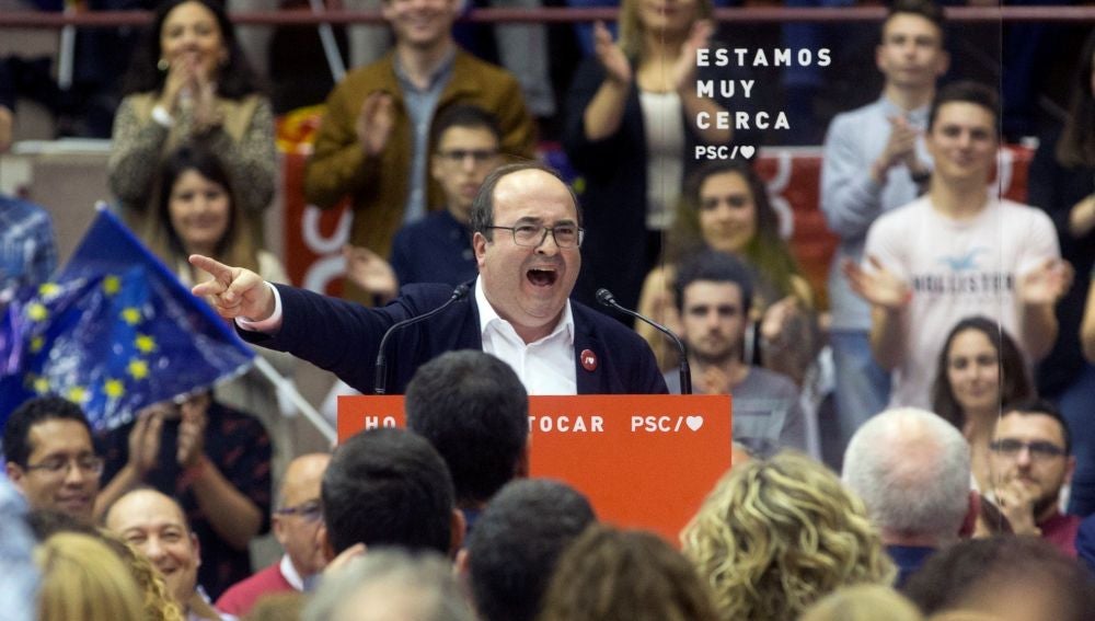 El primer secretario del PSC, Miquel Iceta durante el acto electoral 