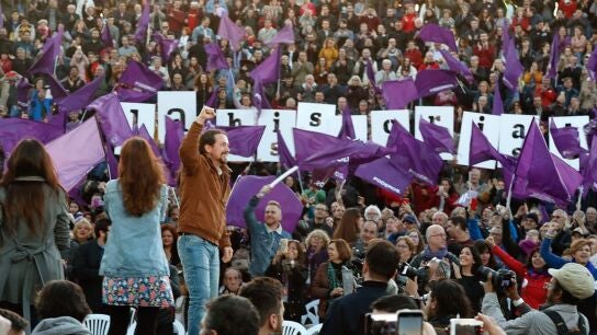 Pablo Iglesias en el acto de cierre de campa&ntilde;a de Podemos