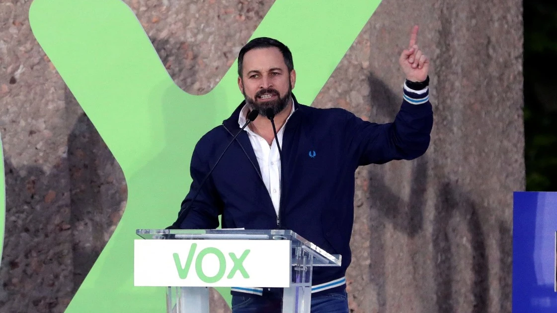 Santiago Abascal en el acto de cierre de campaña de Vox