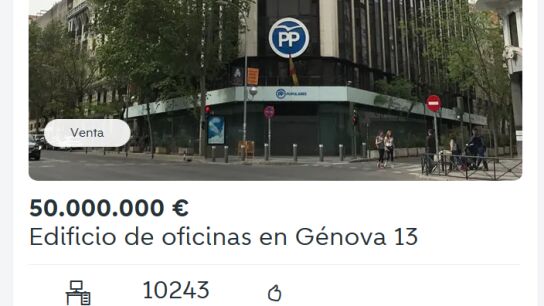 Captura del anuncio publicado en Wallapop sobre la sede del PP en G&eacute;nova