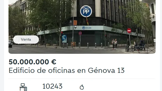 Captura del anuncio publicado en Wallapop sobre la sede del PP en Génova Captura del anuncio publicado en Wallapop sobre la sede del PP en Génova
