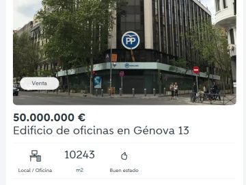 Captura del anuncio publicado en Wallapop sobre la sede del PP en Génova Captura del anuncio publicado en Wallapop sobre la sede del PP en Génova