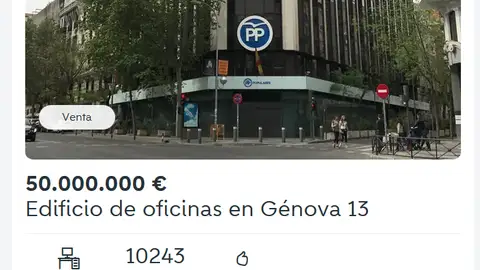 Captura del anuncio publicado en Wallapop sobre la sede del PP en Génova Captura del anuncio publicado en Wallapop sobre la sede del PP en Génova