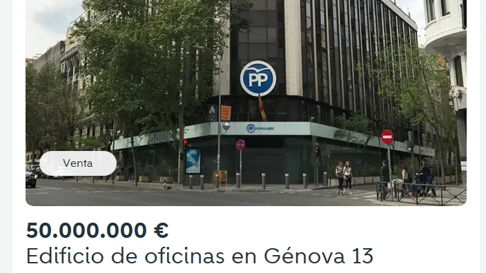 Captura del anuncio publicado en Wallapop sobre la sede del PP en Génova