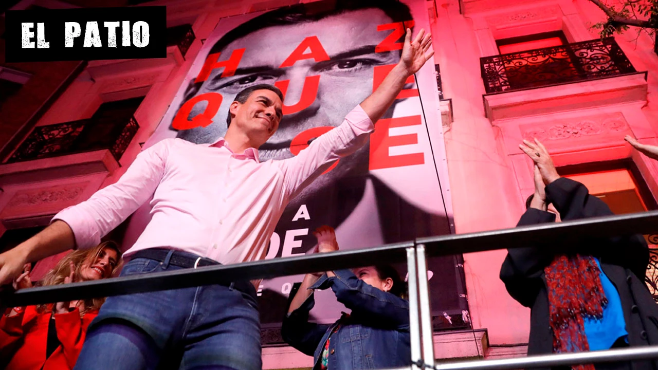 Pedro Sánchez en Ferraz tras la victoria electoral