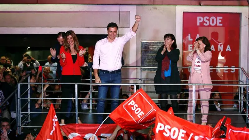 Pedro Sánchez celebra su victoria en las generales