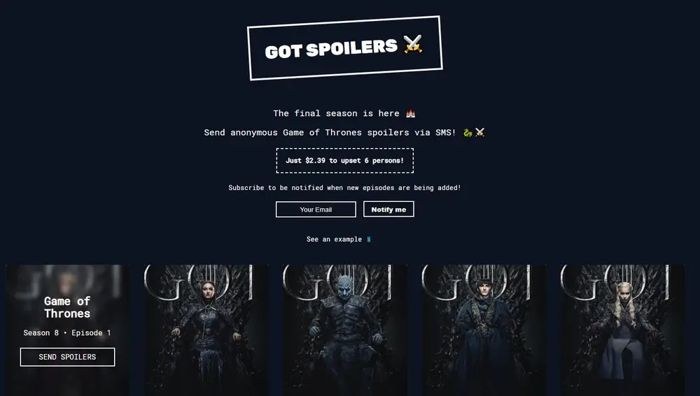 Una página permite enviar spoilers de GoT anónimos