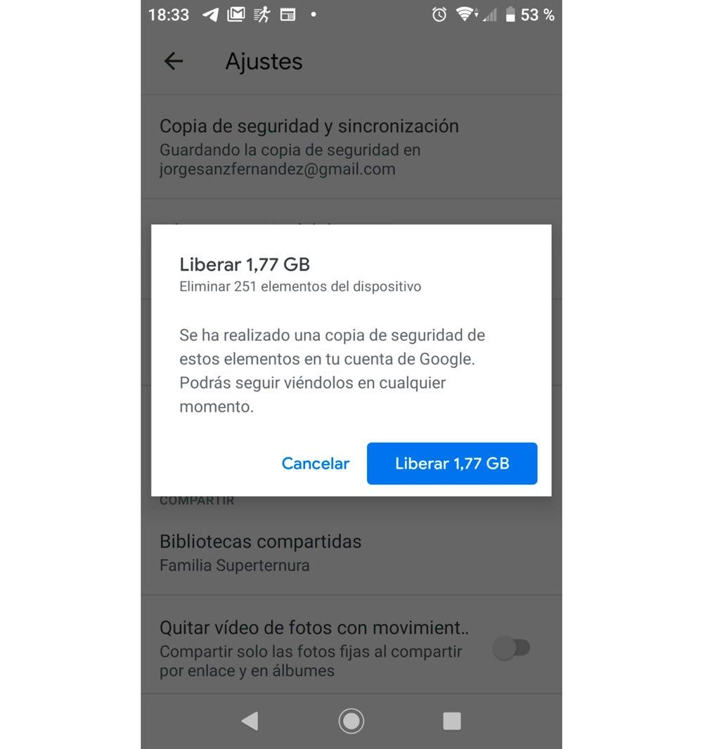 Este botón nos permite liberar mucho espacio en el móvil