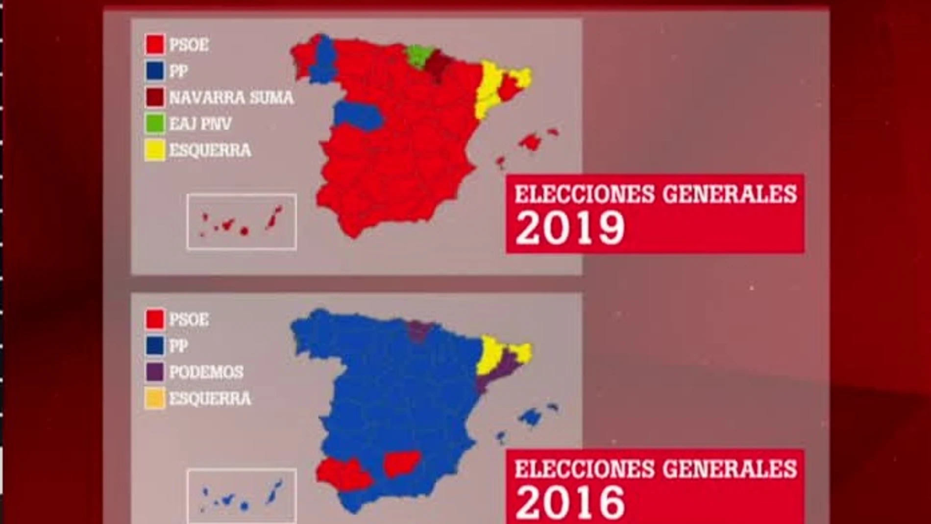 Evolución del mapa político de 2016 a 2019