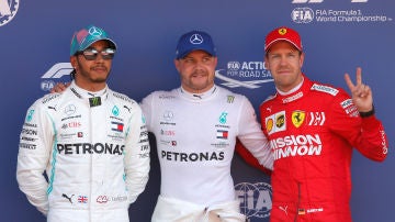 Hamilton, Bottas y Vettel, tras la clasificación del GP de España