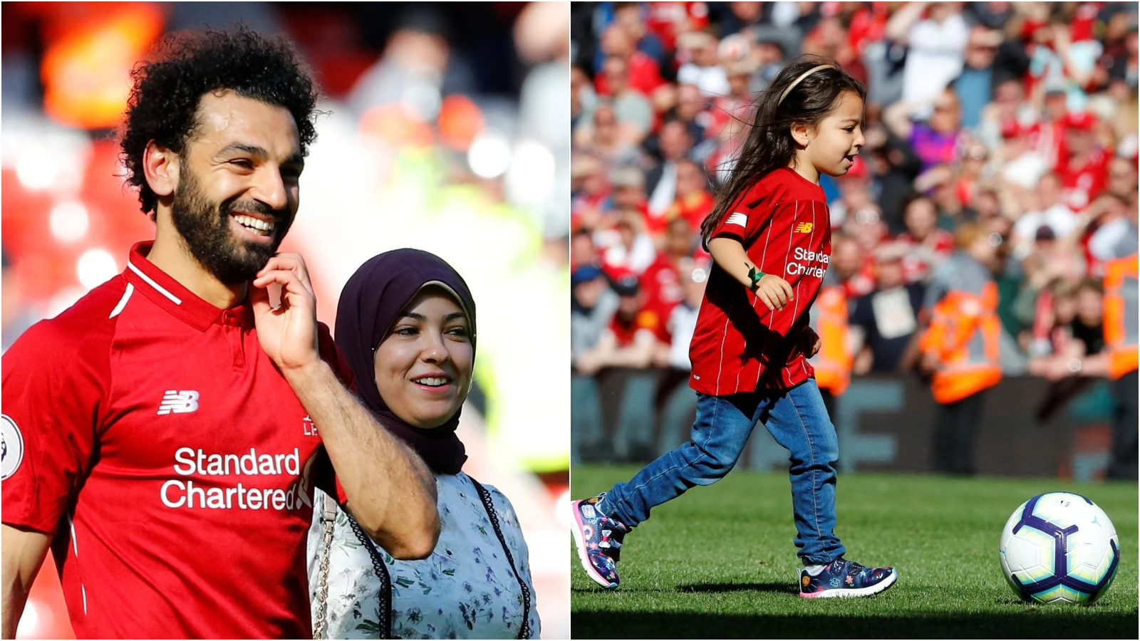 Mohamed Salah, su mujer y su hija en Anfield