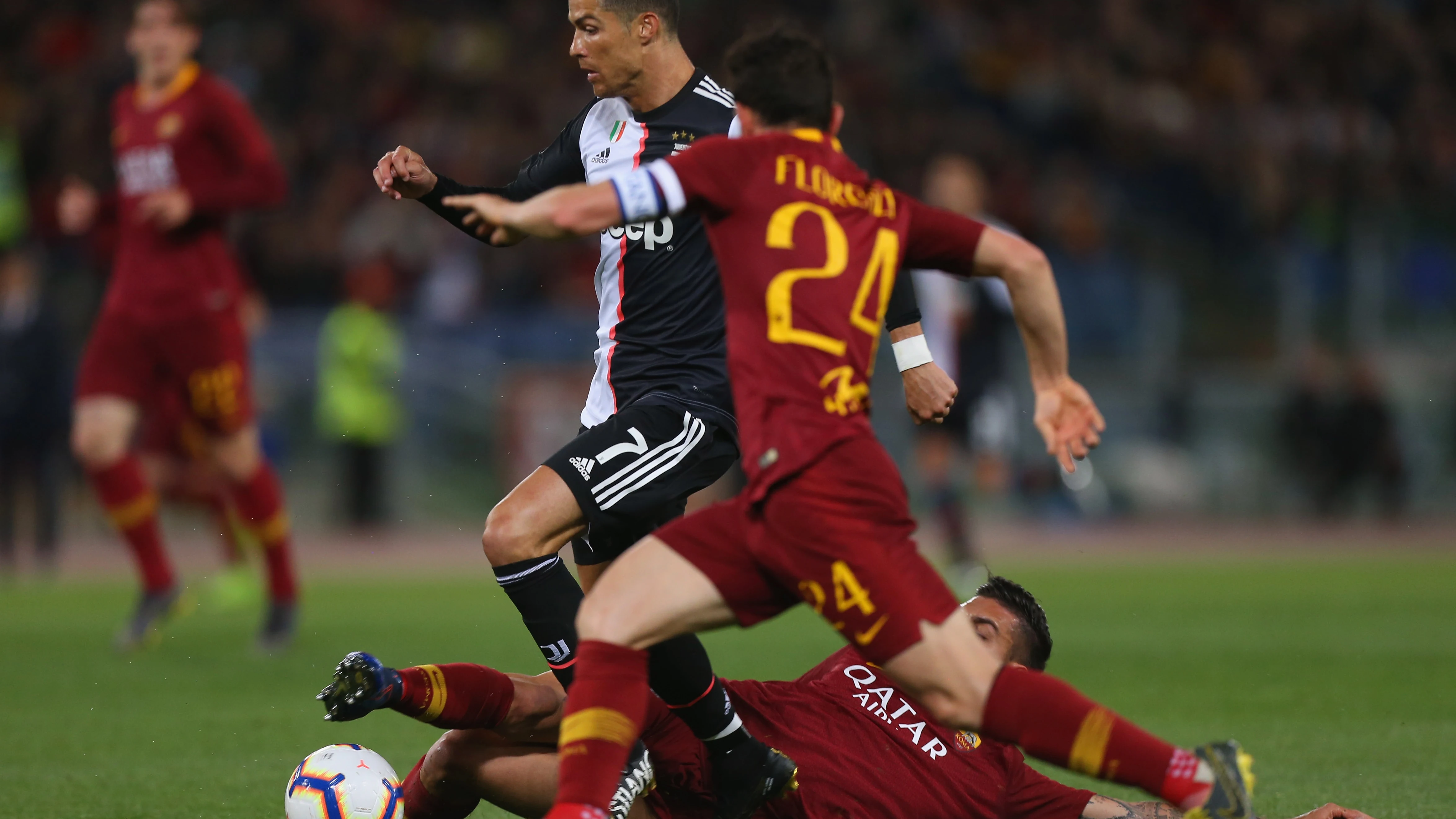 Cristiano con Florenzi durante el Roma-Juventus