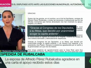 La emotiva carta de la esposa de Alfredo Pérez Rubalcaba: "Muchas gracias de todo corazón" La emotiva carta de la esposa de Alfredo Pérez Rubalcaba: "Muchas gracias de todo corazón"