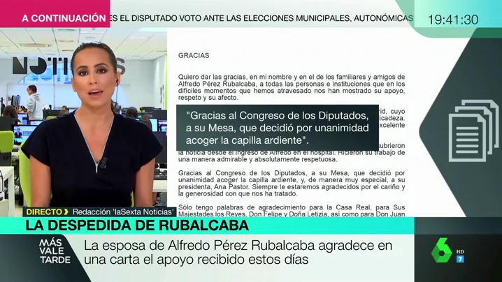 La emotiva carta de la esposa de Alfredo Pérez Rubalcaba: "Muchas gracias de todo corazón"