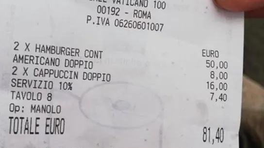 La cuenta denunciada por dos turistas en Roma La cuenta denunciada por dos turistas en Roma