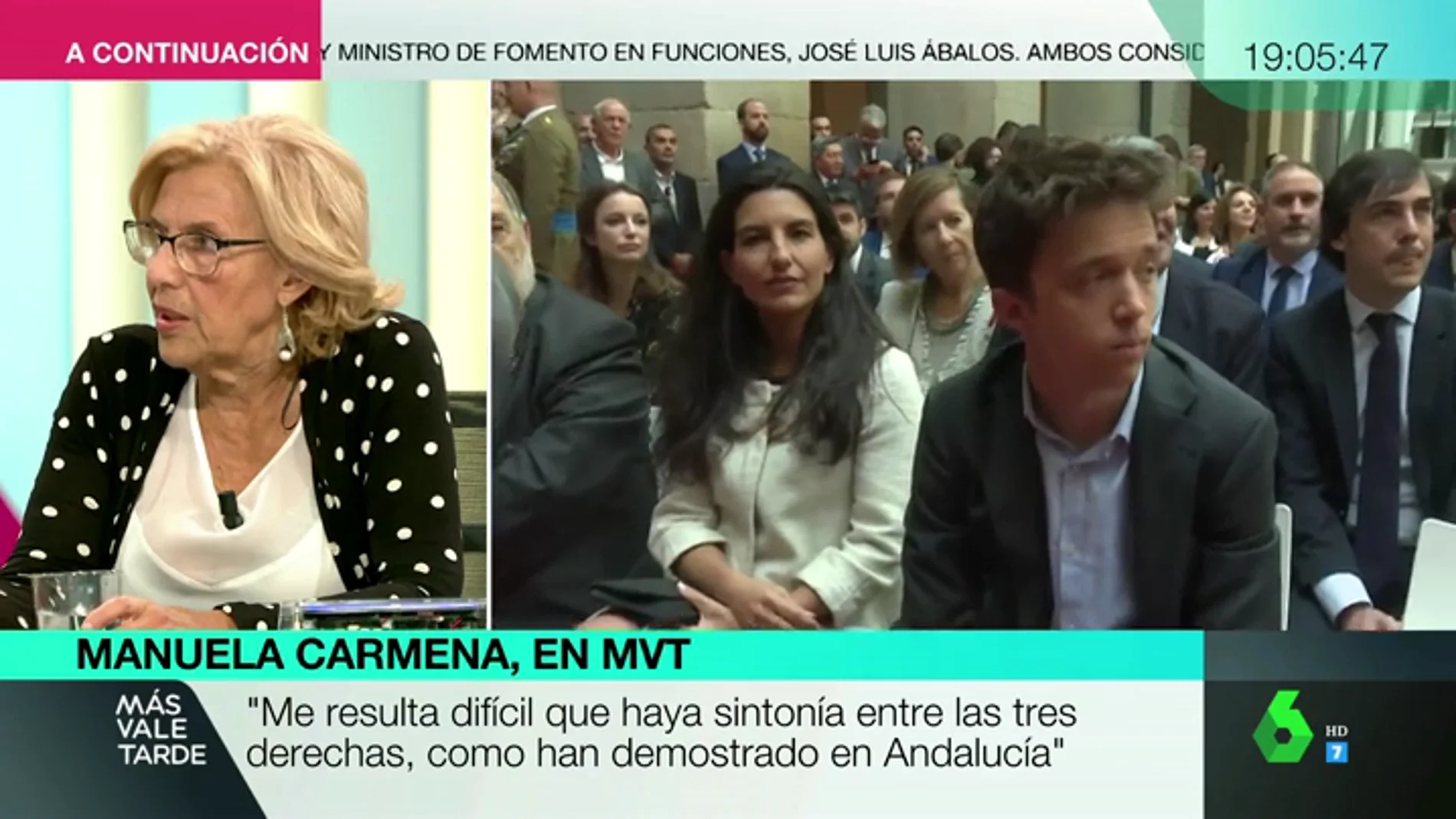 Manuela Carmena: "No puede ser una opción que el feminismo pueda apoyar candidaturas como Vox"