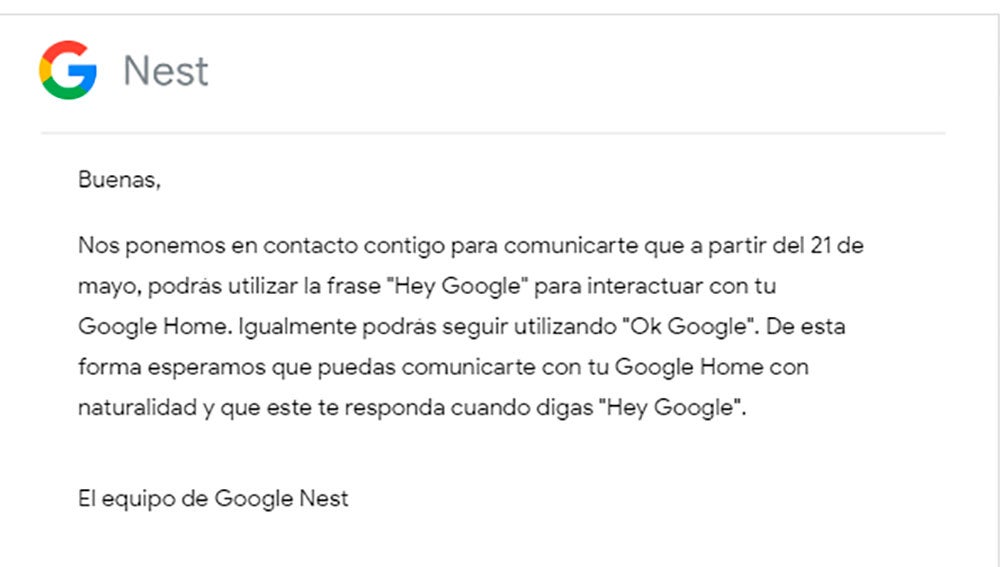 Mensaje de Google Nest