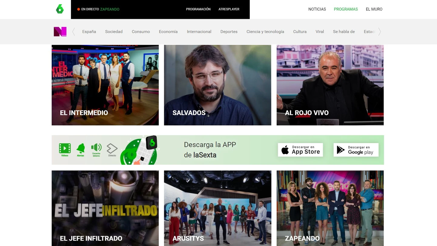 Imagen de la página web de laSexta Imagen de la página web de laSexta