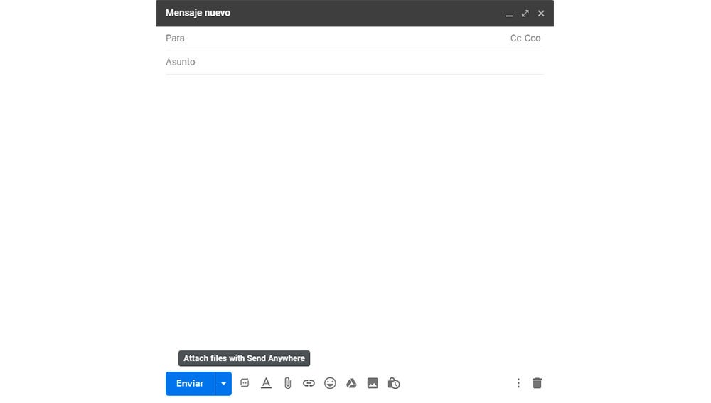 El botón al lado de Enviar permite adjuntar los archivos grandes