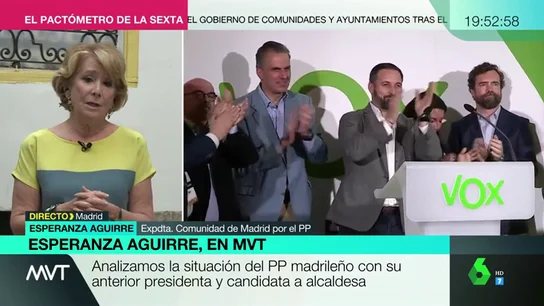 Esperanza Aguirre: "No creo que Vox sea un partido anticonstitucional, Santi Abascal se ha jugado la vida por España" Esperanza Aguirre: "No creo que Vox sea un partido anticonstitucional, Santi Abascal se ha jugado la vida por España"