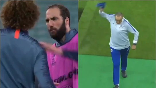 Pique entre Higuaín y David Luiz en el entrenamiento Pique entre Higuaín y David Luiz en el entrenamiento