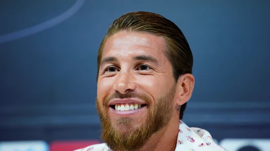 Sergio Ramos, sonriente durante su comparecencia Sergio Ramos, sonriente durante su comparecencia