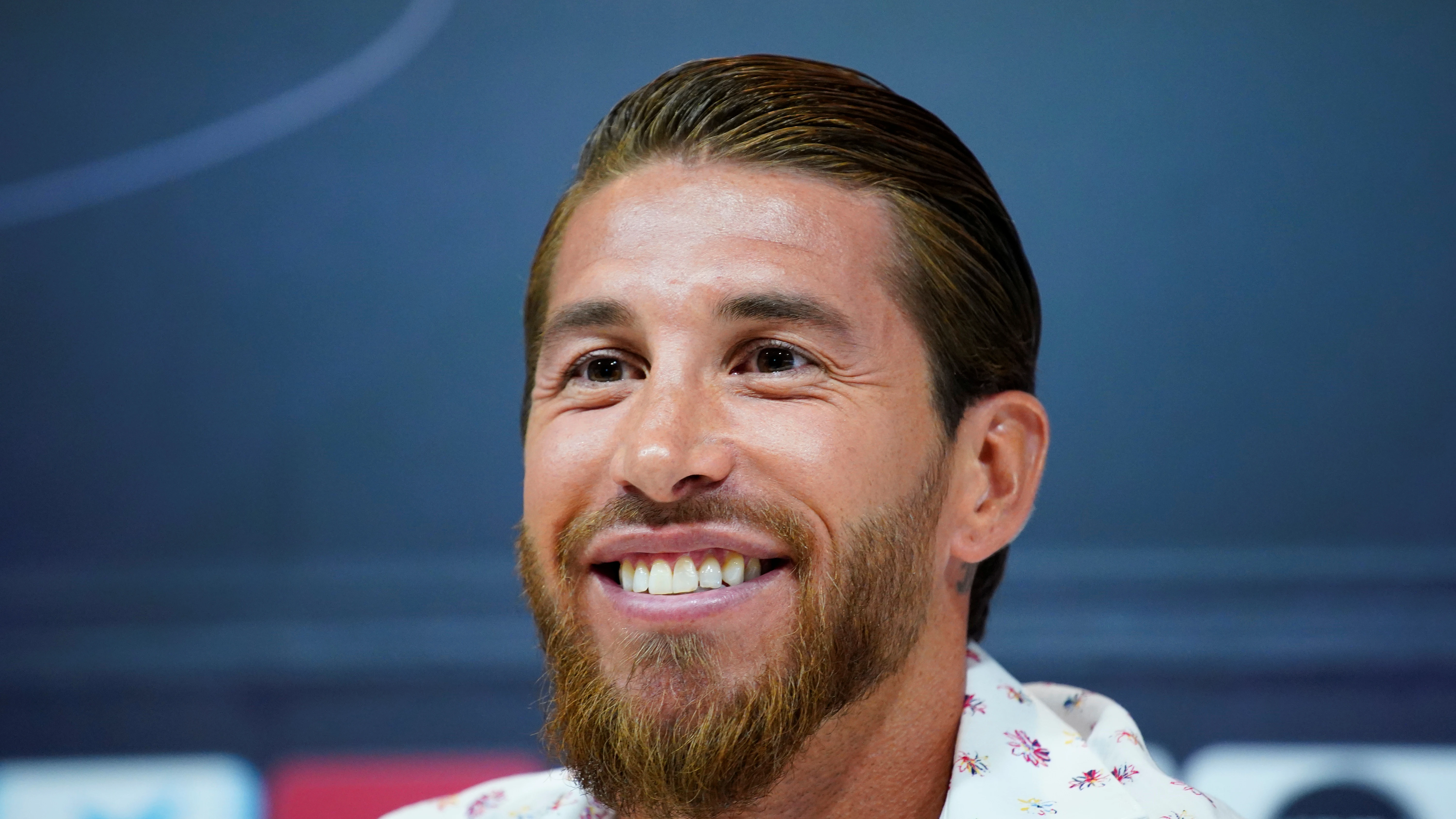 Sergio Ramos, sonriente durante su comparecencia