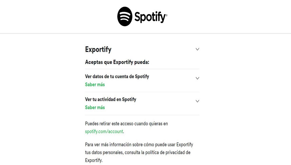 Opciones de Exportify