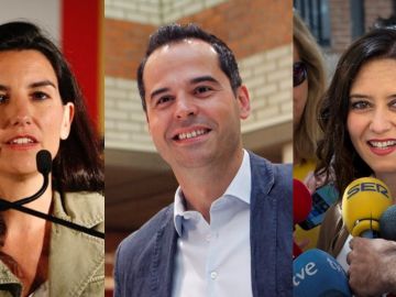 Rocío Monasterio (Vox), Ignacio Aguado (Cs) e Isabel Díaz Ayuso (PP) Rocío Monasterio (Vox), Ignacio Aguado (Cs) e Isabel Díaz Ayuso (PP)
