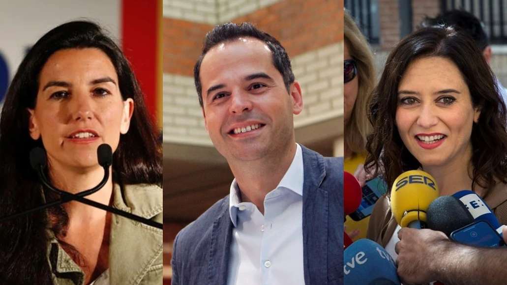 Rocío Monasterio (Vox), Ignacio Aguado (Cs) e Isabel Díaz Ayuso (PP)