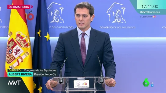 Albert Rivera, tras su reunión con Sánchez: "Estamos en la oposición, no apoyaremos esta investidura" Albert Rivera, tras su reunión con Sánchez: "Estamos en la oposición, no apoyaremos esta investidura"