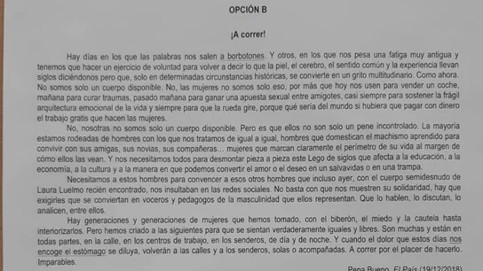 Imagen del texto de Pepa Bueno en el examen de Selectividad de Andalucía Imagen del texto de Pepa Bueno en el examen de Selectividad de Andalucía