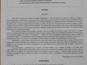 Imagen del texto de Pepa Bueno en el examen de Selectividad de Andalucía Imagen del texto de Pepa Bueno en el examen de Selectividad de Andalucía