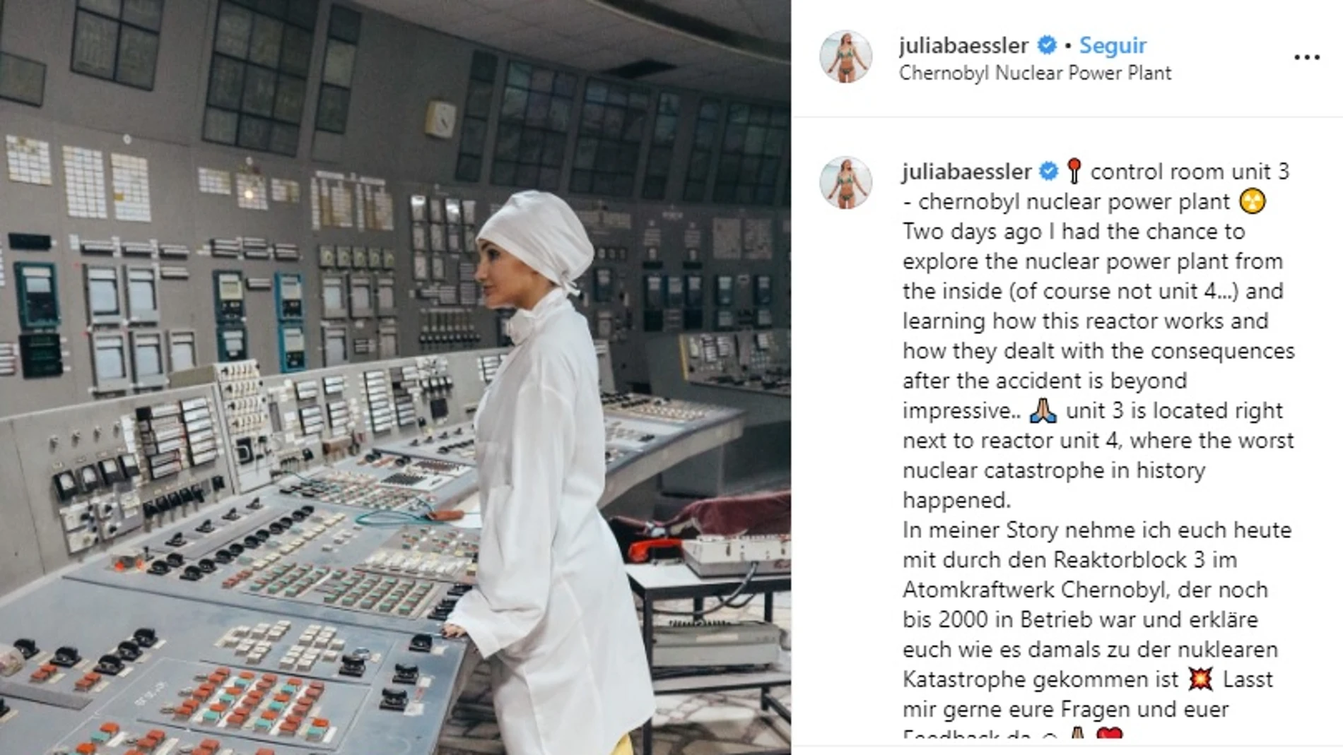 Julia Baessler en la central nuclear de Chernóbil