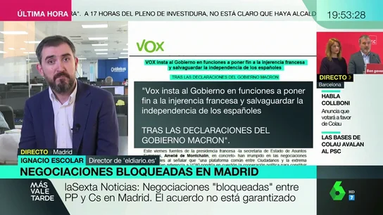 Ignacio Escolar: "¿Con qué autoridad moral Vox, fundado con dinero iraní, habla de injerencias exteriores?" Ignacio Escolar: "¿Con qué autoridad moral Vox, fundado con dinero iraní, habla de injerencias exteriores?"